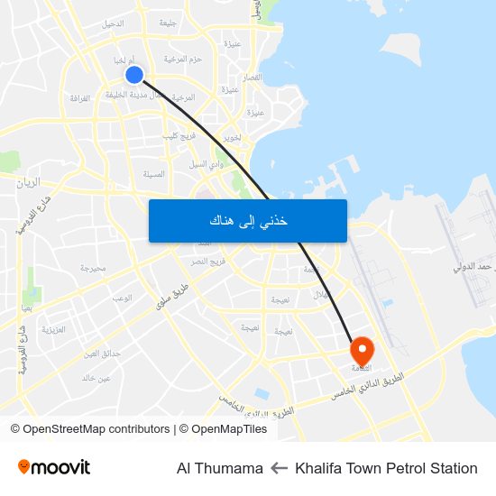 Khalifa Town Petrol Station to Al Thumama map