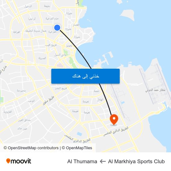 Al Markhiya Sports Club to Al Thumama map
