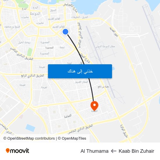 Kaab Bin Zuhair to Al Thumama map