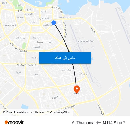 M114 Stop 7 to Al Thumama map