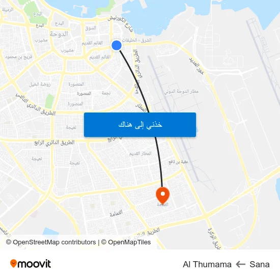 Sana to Al Thumama map