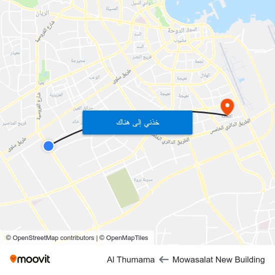 Mowasalat New Building to Al Thumama map