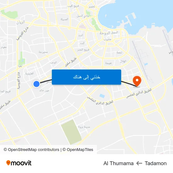 Tadamon to Al Thumama map