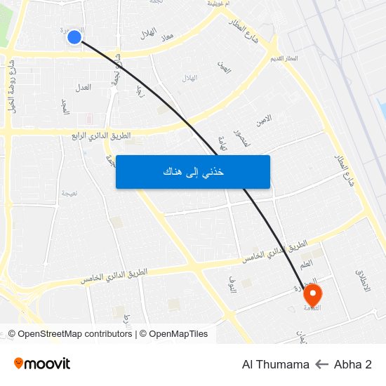 Abha 2 to Al Thumama map