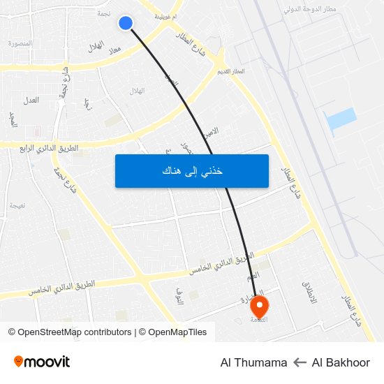 Al Bakhoor to Al Thumama map