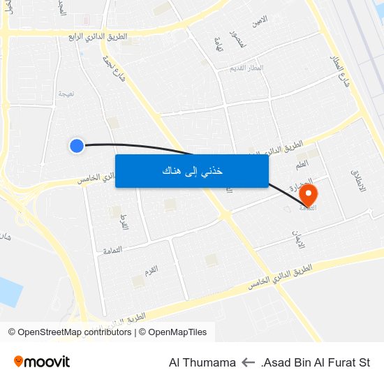 Asad Bin Al Furat St. to Al Thumama map