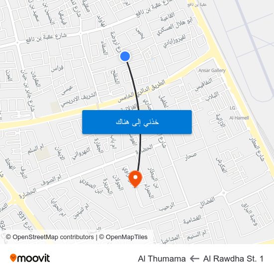 Al Rawdha St. 1 to Al Thumama map