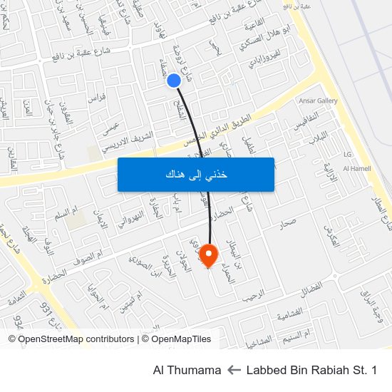 Labbed Bin Rabiah St. 1 to Al Thumama map