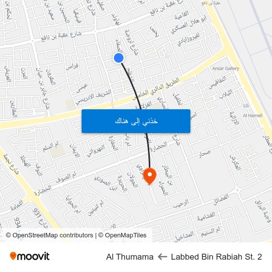 Labbed Bin Rabiah St. 2 to Al Thumama map