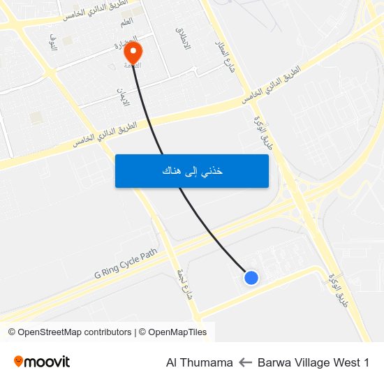 Barwa Village West 1 to Al Thumama map