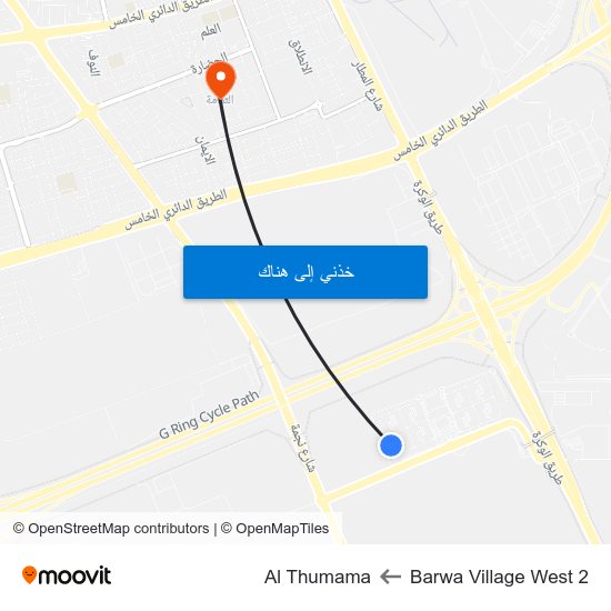 Barwa Village West 2 to Al Thumama map