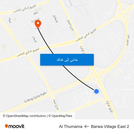 Barwa Village East 2 to Al Thumama map