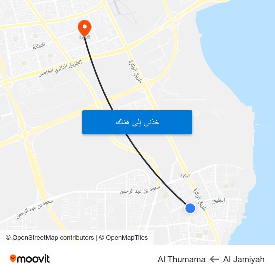 Al Jamiyah to Al Thumama map