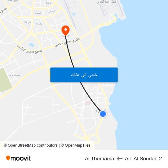 Ain Al Soudan 2 to Al Thumama map