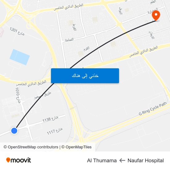 Naufar Hospital to Al Thumama map