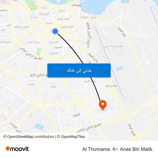 Anas Bin Malik to Al Thumama map