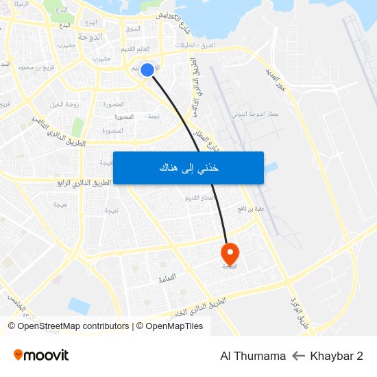 Khaybar 2 to Al Thumama map
