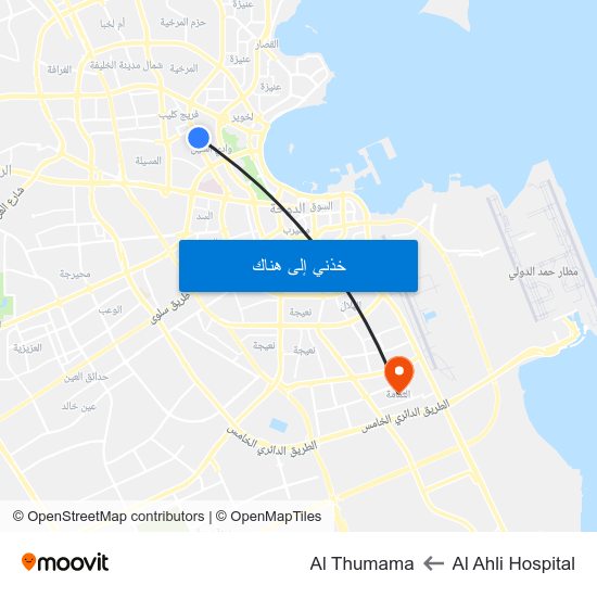 Al Ahli Hospital to Al Thumama map