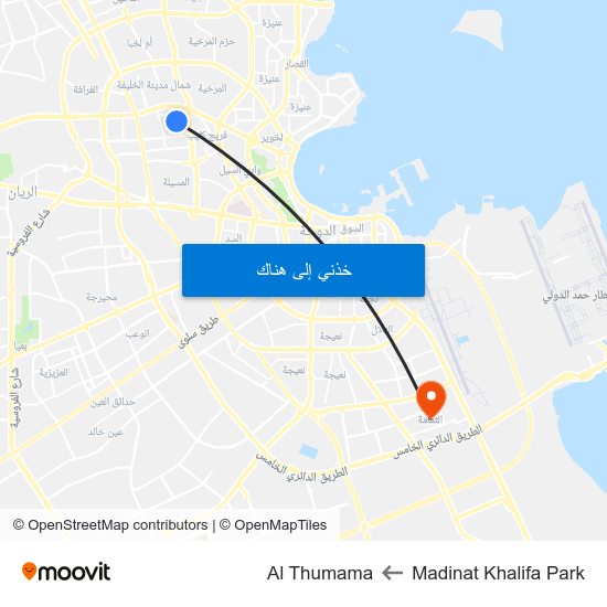 Madinat Khalifa Park to Al Thumama map