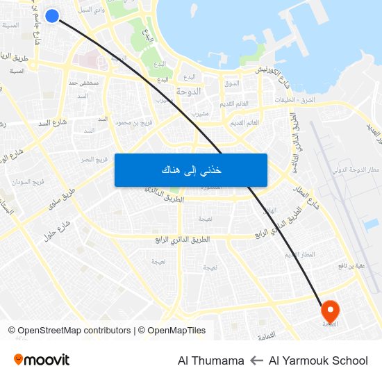 Al Yarmouk School to Al Thumama map