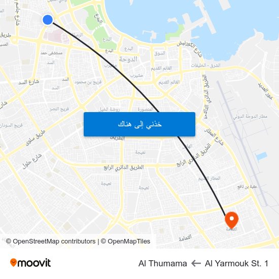 Al Yarmouk St. 1 to Al Thumama map