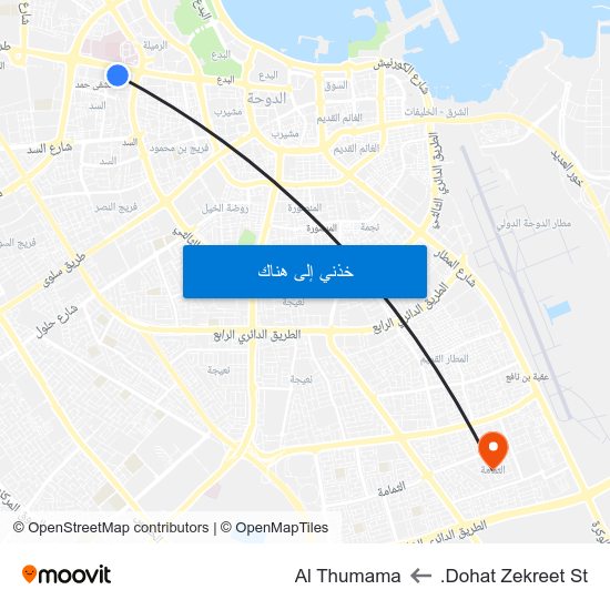 Dohat Zekreet St. to Al Thumama map