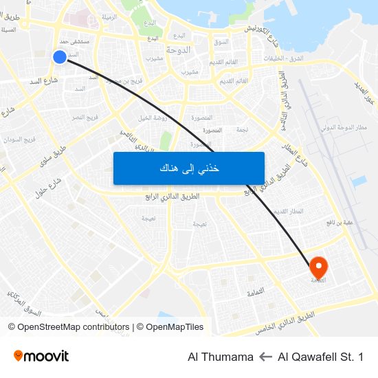 Al Qawafell St. 1 to Al Thumama map