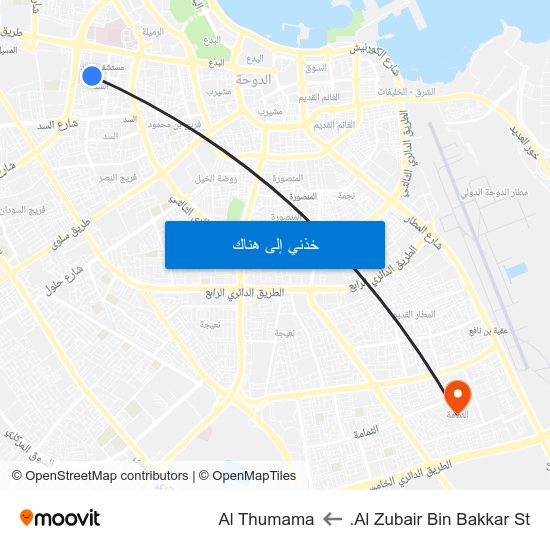 Al Zubair Bin Bakkar St. to Al Thumama map