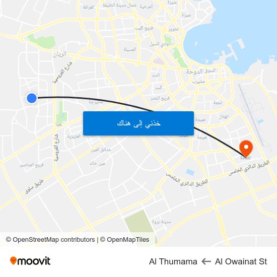 Al Owainat St to Al Thumama map