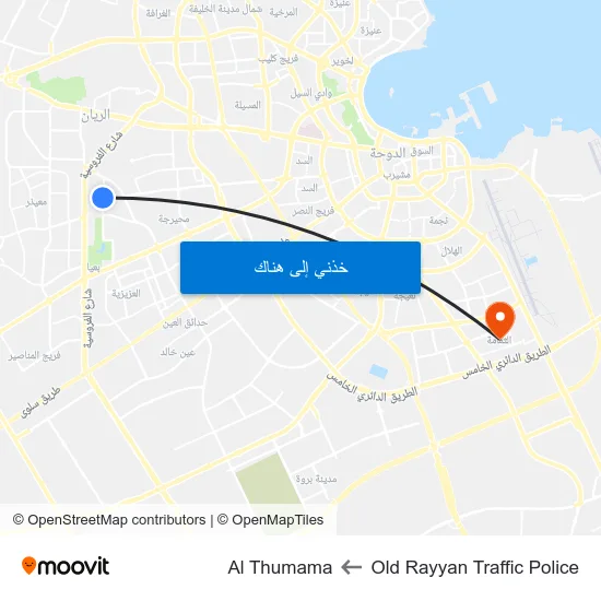 Old Rayyan Traffic Police to Al Thumama map