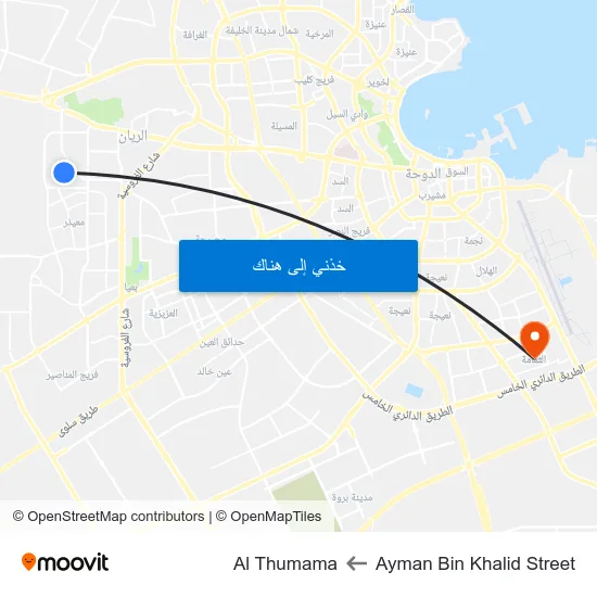 Ayman Bin Khalid Street to Al Thumama map