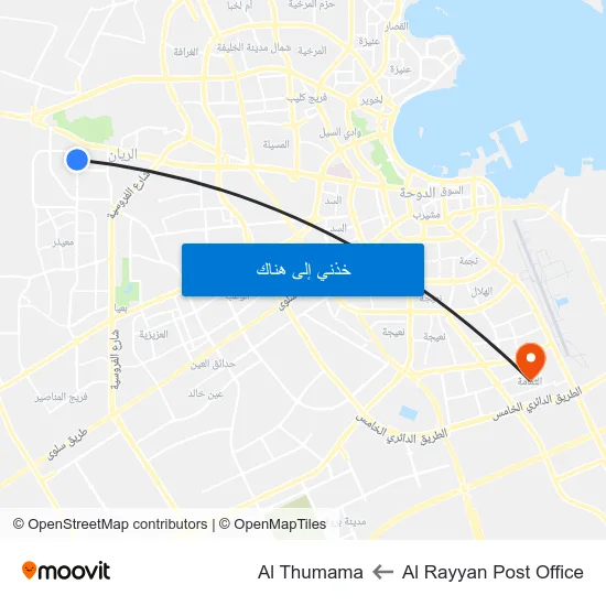 Al Rayyan Post Office to Al Thumama map