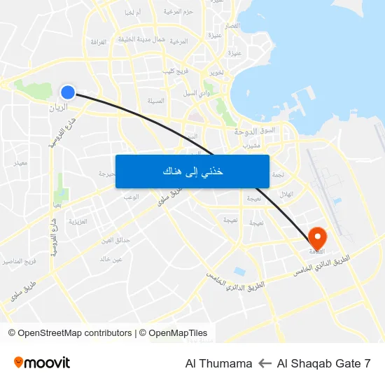 Al Shaqab Gate 7 to Al Thumama map