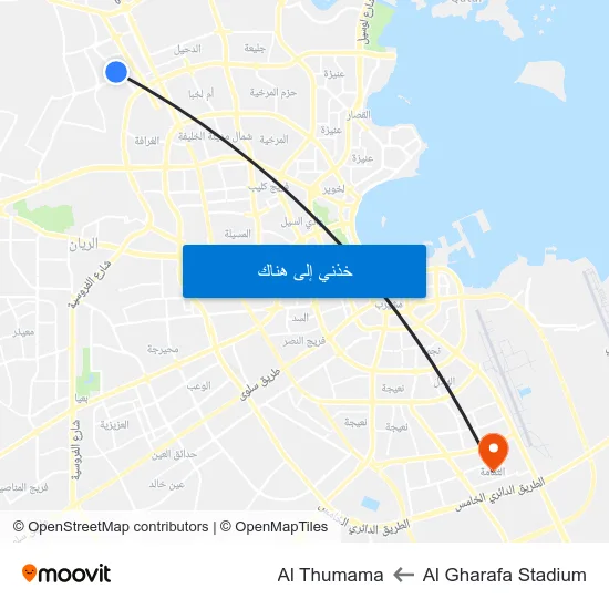 Al Gharafa Stadium to Al Thumama map