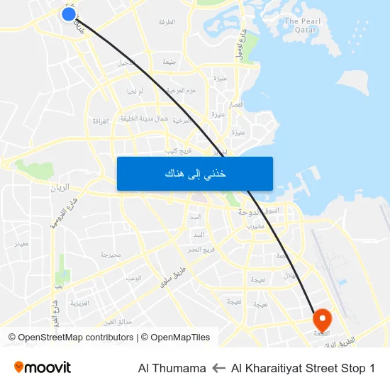 Al Kharaitiyat Street Stop 1 to Al Thumama map