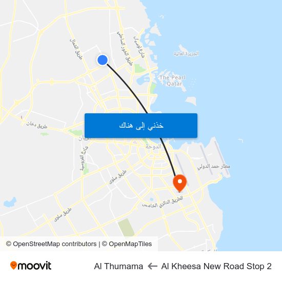 Al Kheesa New Road Stop 2 to Al Thumama map