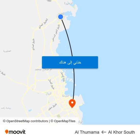 Al Khor South to Al Thumama map
