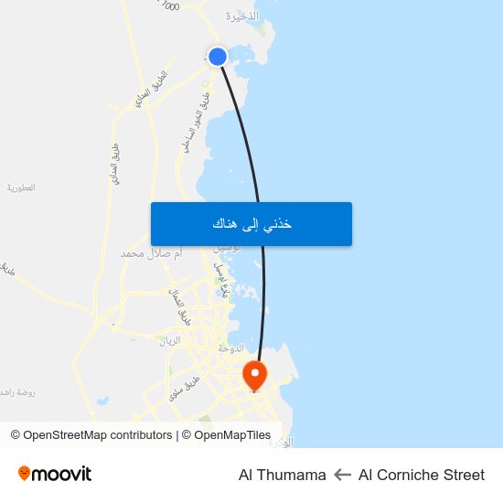 Al Corniche Street to Al Thumama map