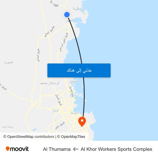 Al Khor Workers Sports Complex to Al Thumama map