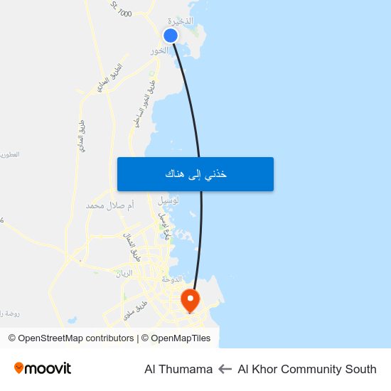 Al Khor Community South to Al Thumama map