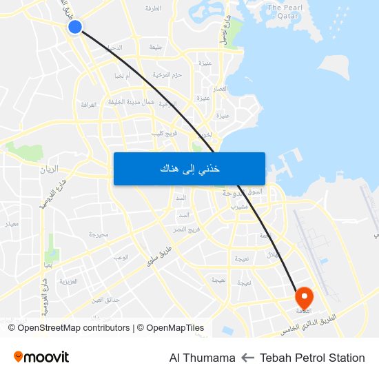 Tebah Petrol Station to Al Thumama map