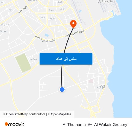 Al Wukair Grocery to Al Thumama map