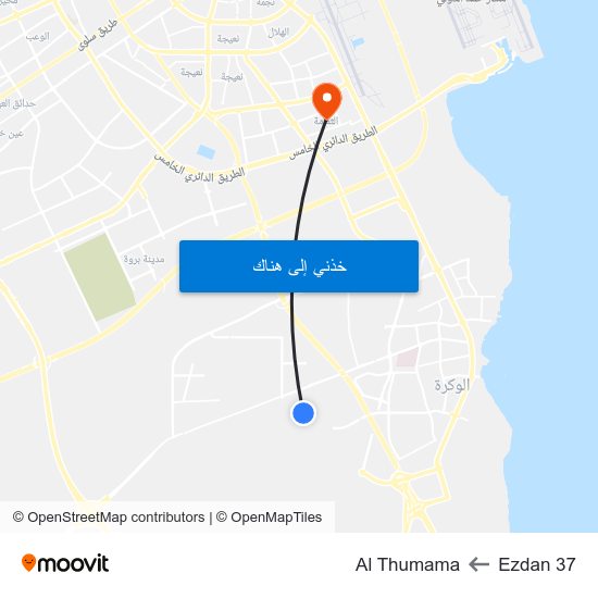 Ezdan 37 to Al Thumama map