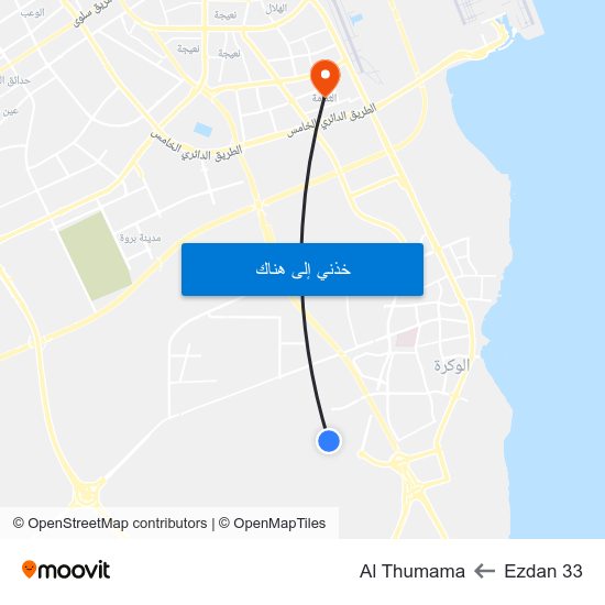 Ezdan 33 to Al Thumama map