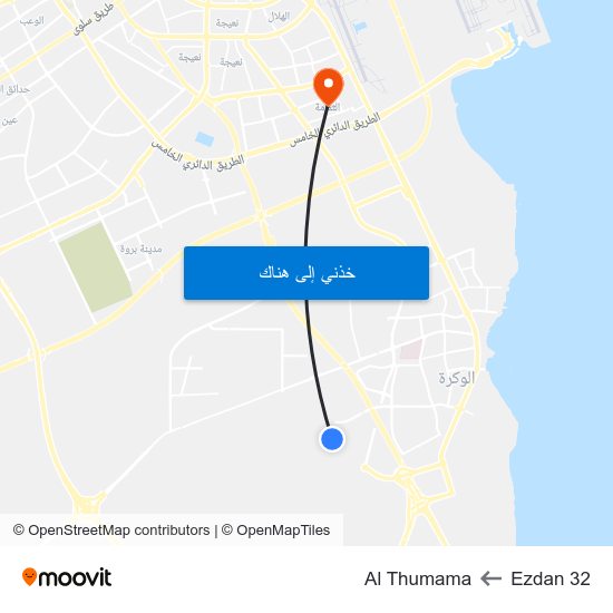 Ezdan 32 to Al Thumama map