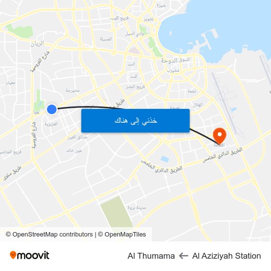 Al Aziziyah Station to Al Thumama map