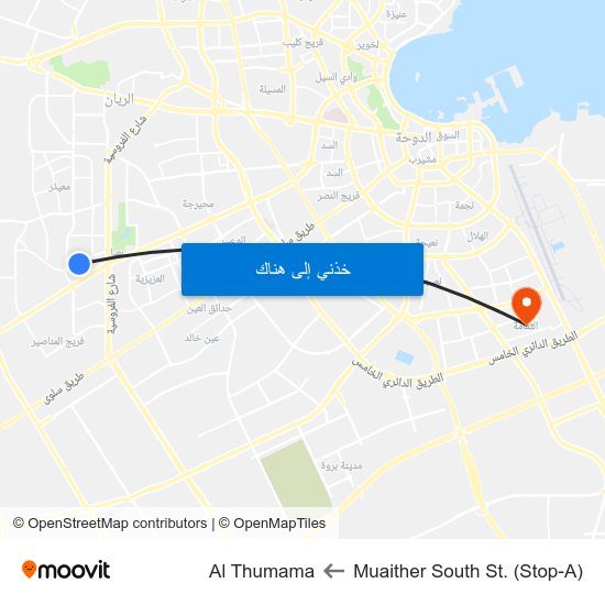 Muaither South St. (Stop-A) to Al Thumama map