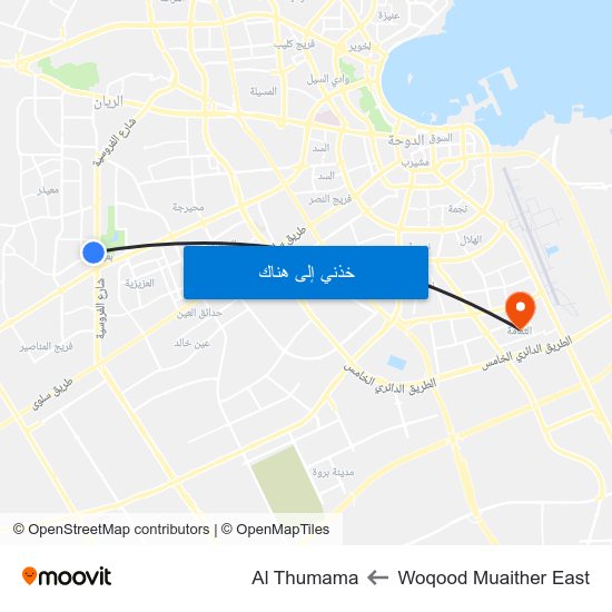 Woqood Muaither East to Al Thumama map
