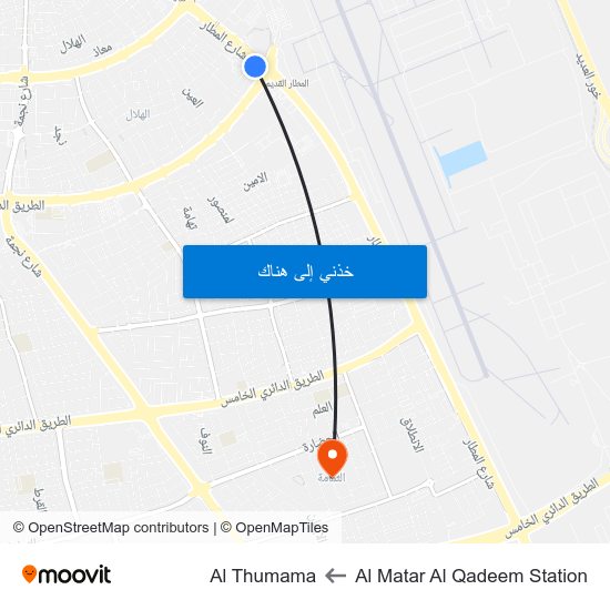 Al Matar Al Qadeem Station to Al Thumama map