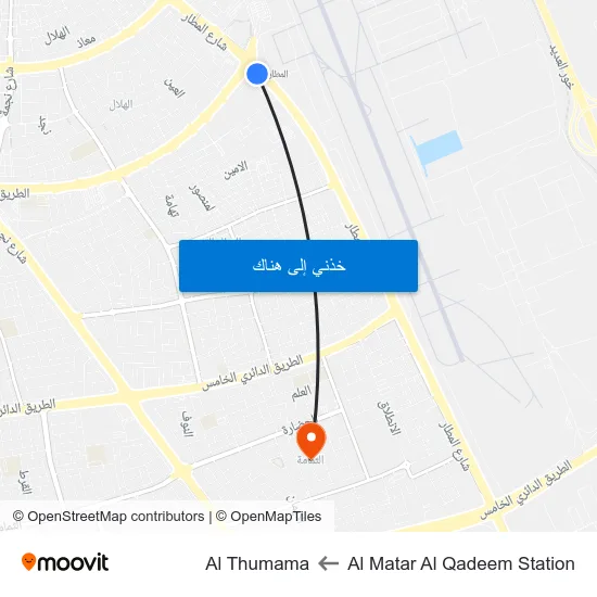 Al Matar Al Qadeem Station to Al Thumama map